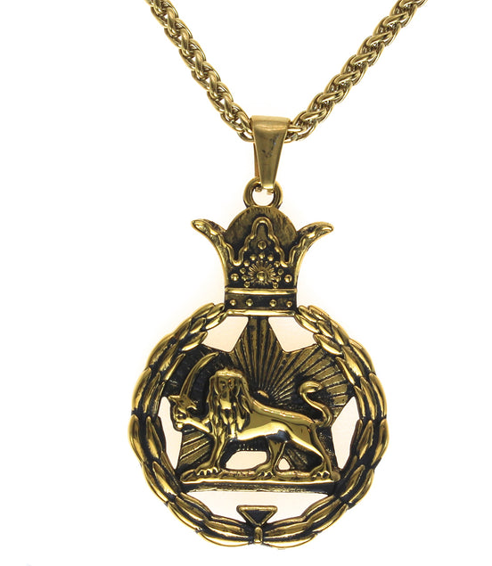 Double Sided Iranian Persian Pahlavi Lion and sun Shiro Khorshid Necklace