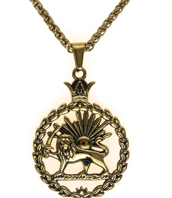 Iranian Persian Pahlavi Lion and sun Shiro Khorshid Necklace