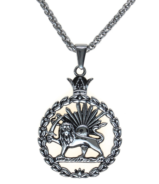 Iranian Persian Pahlavi Lion and sun Shiro Khorshid Necklace