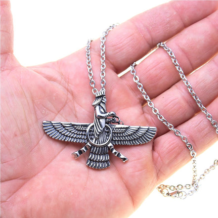 Iranian Large Silver Pt Stainless Steel Farvahar Necklace Faravahar Persian Necklace