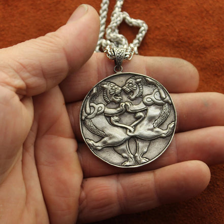 Sterling Silver Iranian Persian Necklace Achaemenid Lion Necklace