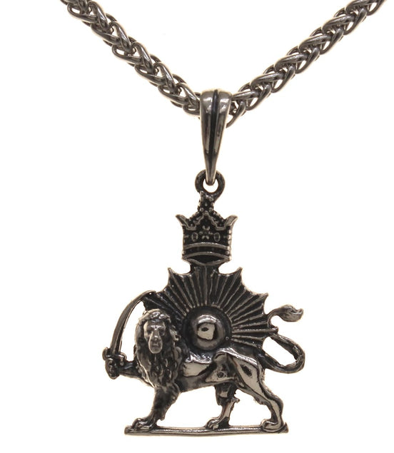 Sterling Silver Lion Sun Shir Khorshid Persian Pahlavi Necklace Pendant