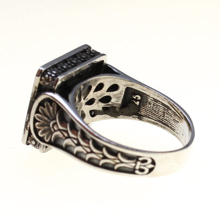 Sterling Silver Farvahar Faravahar Persian Zoroastrian Onyx Ring Size 10