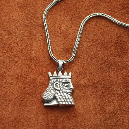 Sterling Silver Persian Empire Darius The Great King of Persia Necklace Pendant