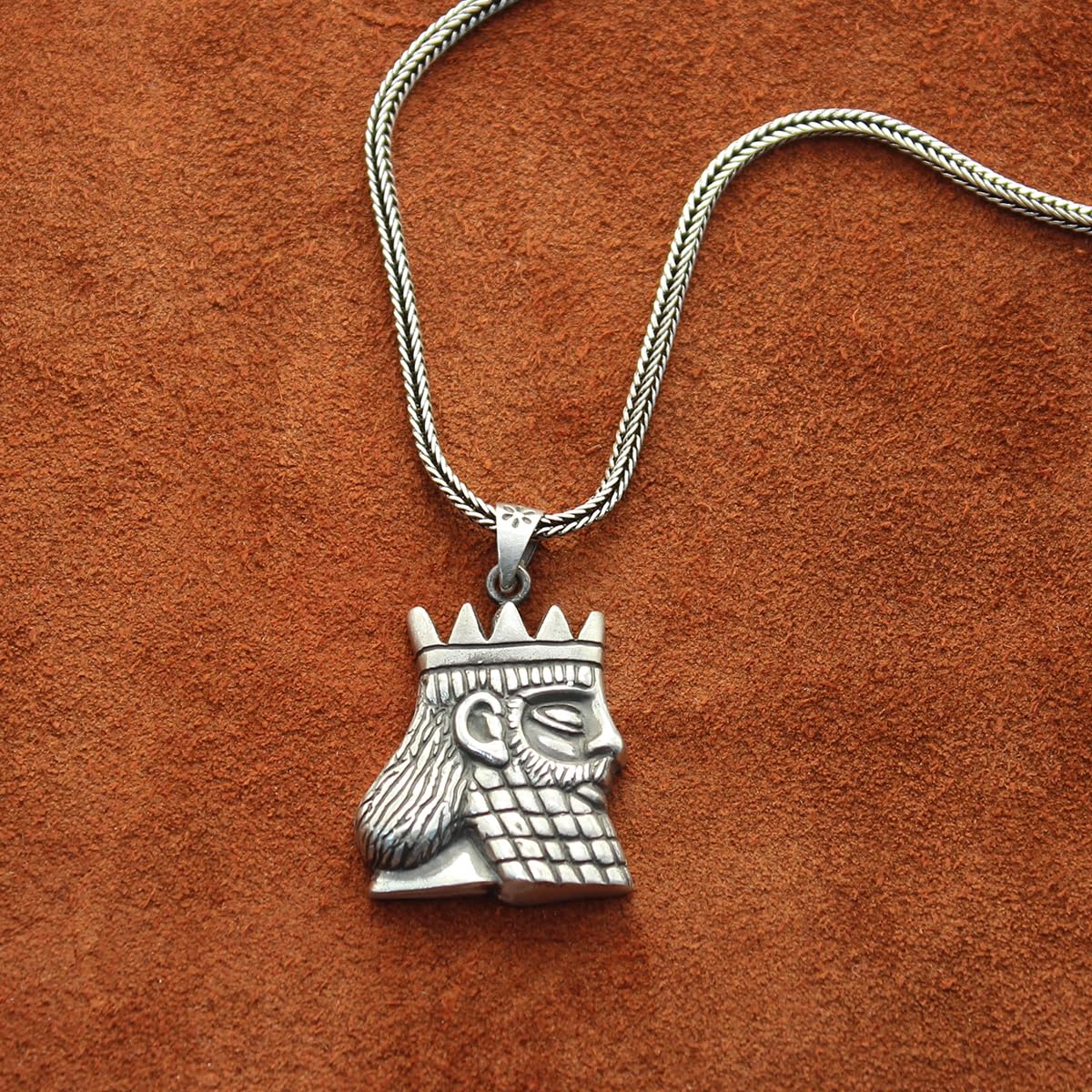 Sterling Silver Persian Empire Darius The Great King of Persia Necklace Pendant