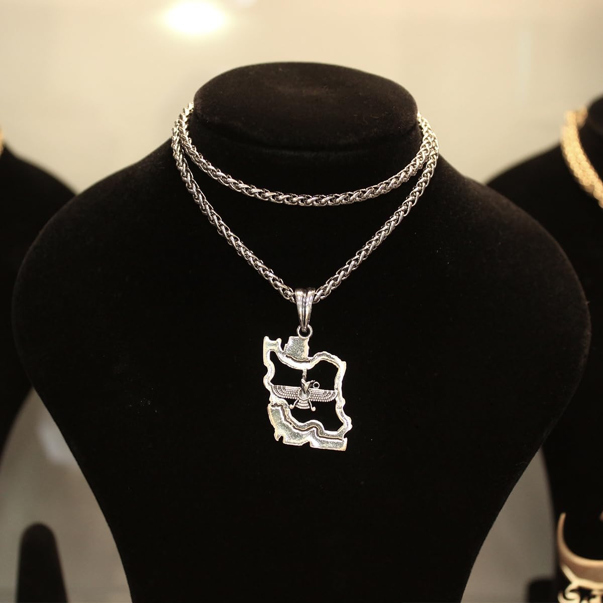 Sterling Silver Farvahar Persian Map Pahlavi Necklace Pendant Gift