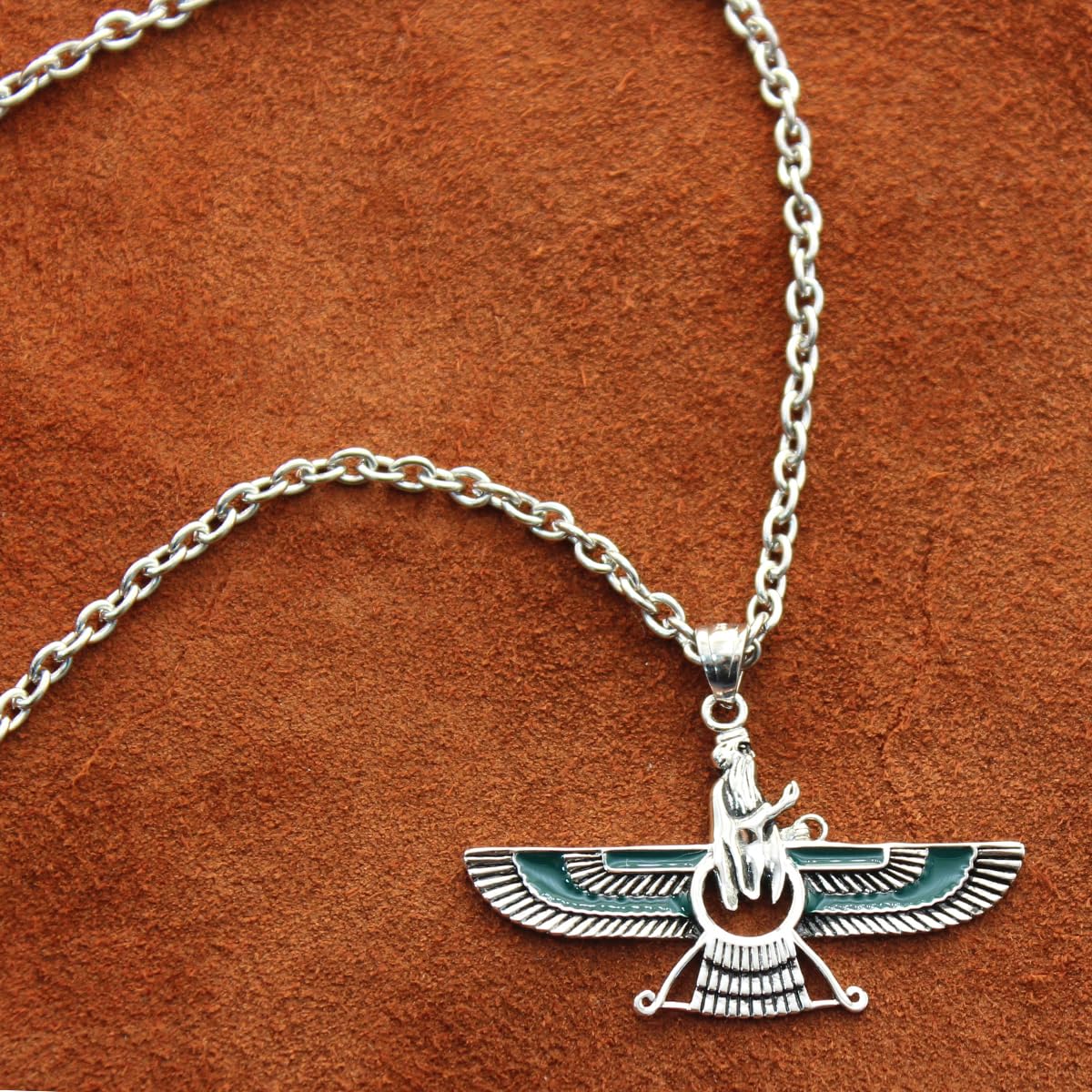 Asoodehdelan Sterling Silver Persian Farvahar Faravahar Necklace Pendant