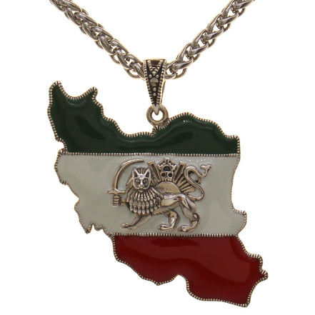 Sterling Shir khorshid Iran Map Flag Necklace Pendant Gift