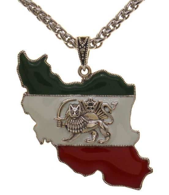 Sterling Shir khorshid Iran Map Flag Necklace Pendant Gift