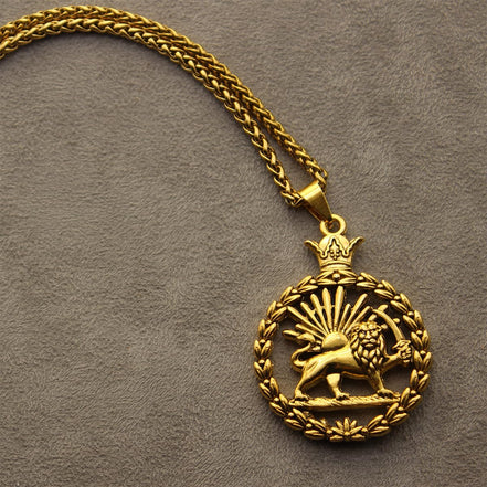 Double Sided Lion and Sun Persian Shir khorshid Pahlavi Necklace Chain