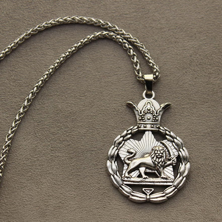 Iranian Persian Pahlavi Lion Sun Shir Khorshid Crown Necklace