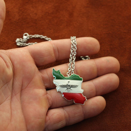 Sterling Silver Farvahar Iran Map Flag Necklace Pendant Gift