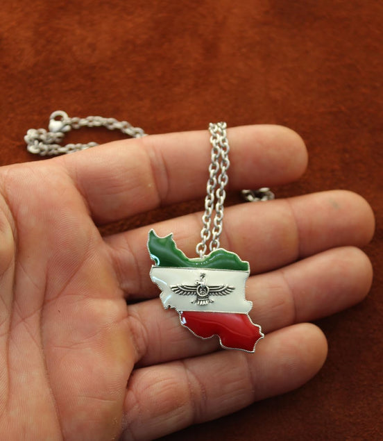 Sterling Silver Farvahar Iran Map Flag Necklace Pendant Gift