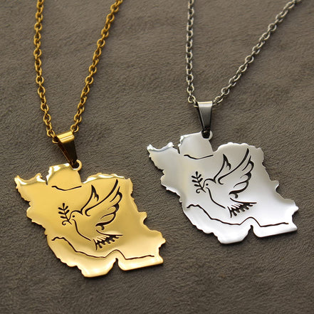 Iran Iranian Map Pendant Necklace Peace Dove