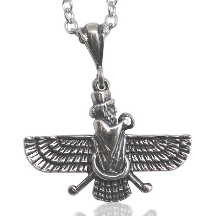 Small Sterling Silver Double Sided Farvahar Faravahar Necklace Chain