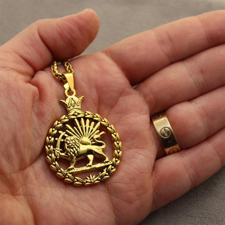 Double Sided Lion and Sun Persian Shir khorshid Pahlavi Necklace Chain