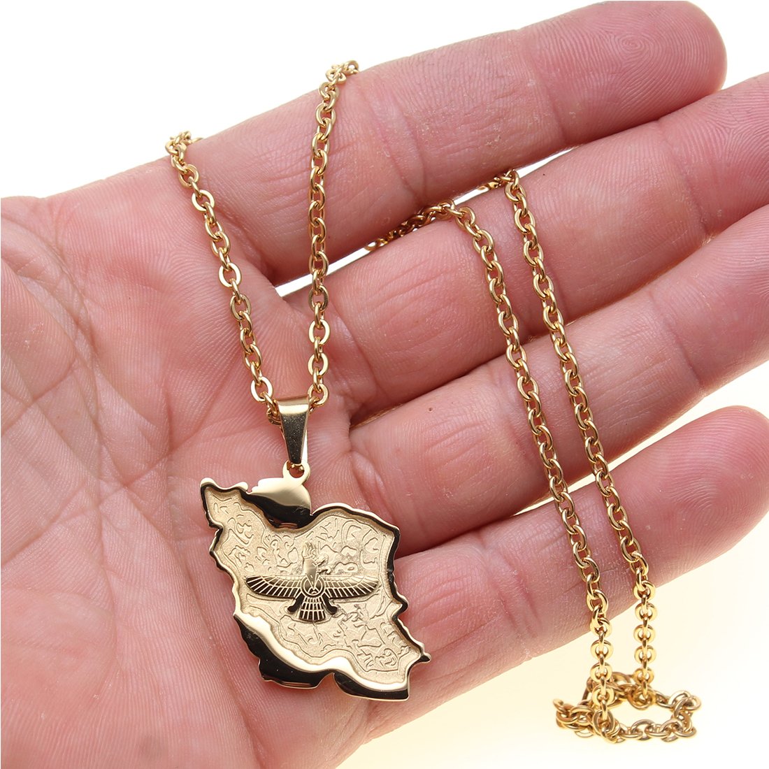 Iran Map Flag Farvahar Necklace Persian Iranian Faravahar Chain Necklace