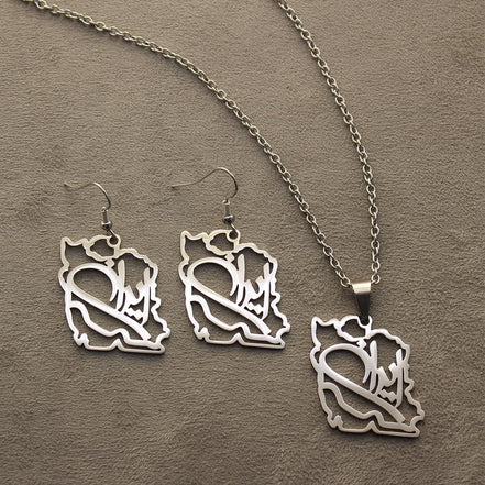 Persian Gulf iran iranian map necklace Earrings Set