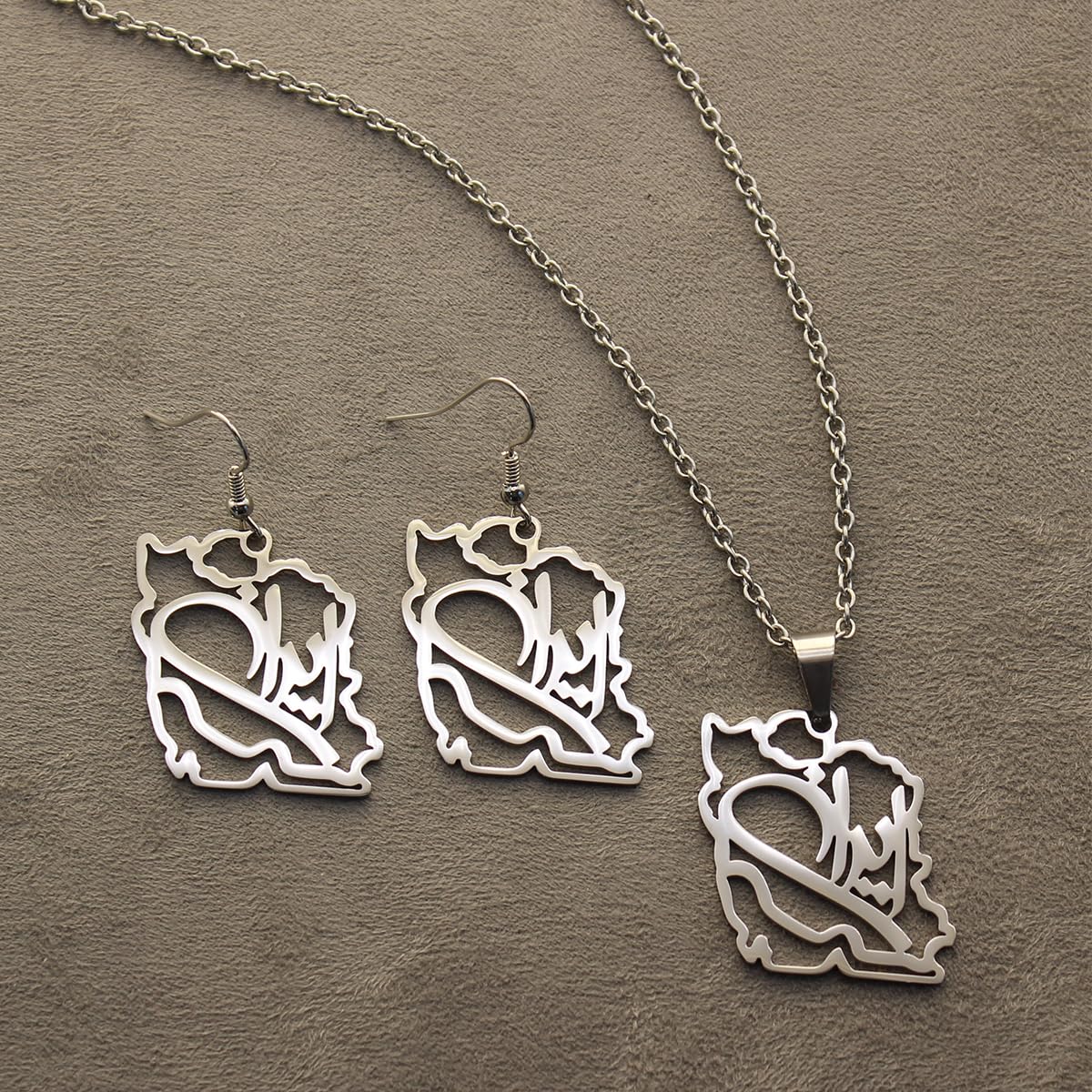 Persian Gulf iran iranian map necklace Earrings Set