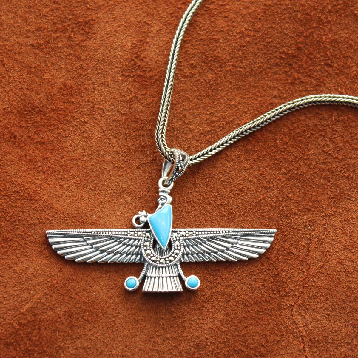 Sterling Silver Iranian Persian Necklace Farvahar Necklace