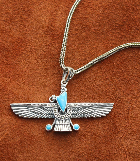 Sterling Silver Iranian Persian Necklace Farvahar Necklace