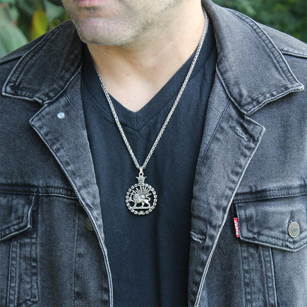 Double Sided Lion and Sun Persian Shir khorshid Pahlavi Necklace Chain