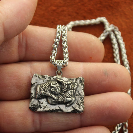 Sterling Silver Persian Empire Lion Bull Fight Achaemenid Iranian Necklace Pendant