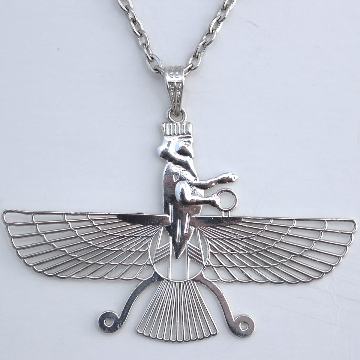 Sterling Silver Double Sided Farvahar Faravahar Necklace Chain Pendant