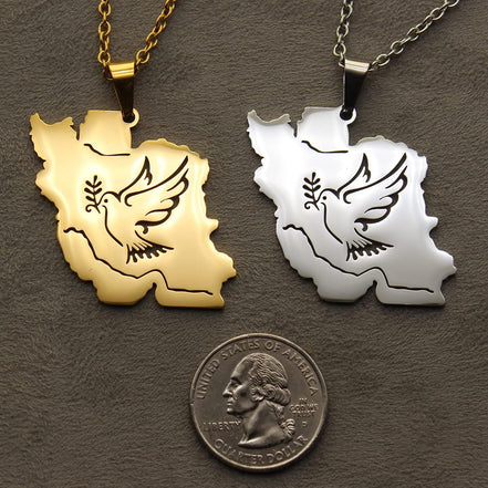 Iran Iranian Map Pendant Necklace Peace Dove