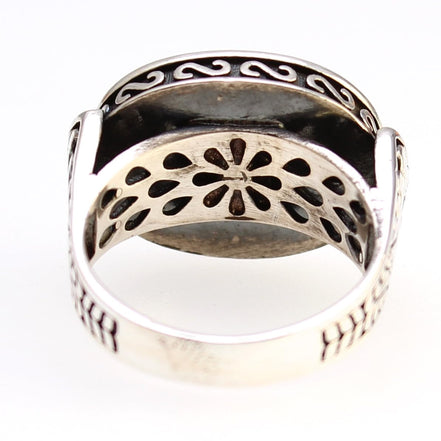 Handcrafted Sterling Silver Farvahar Faravahar Onyx Persian Zoroastrian Ring Size 8.5