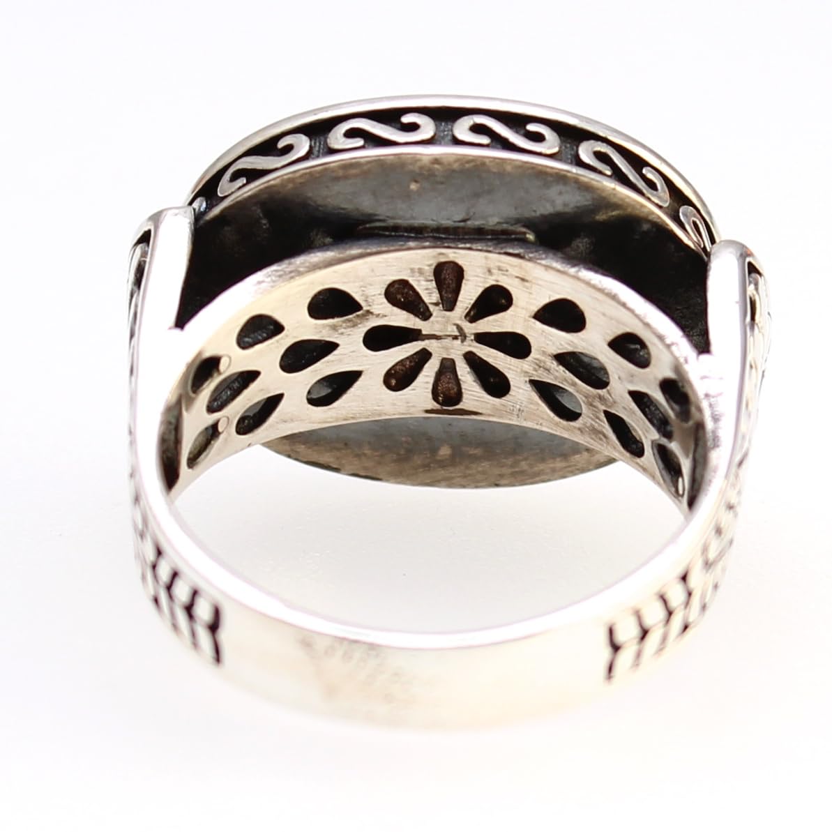 Handcrafted Sterling Silver Farvahar Faravahar Onyx Persian Zoroastrian Ring Size 8.5