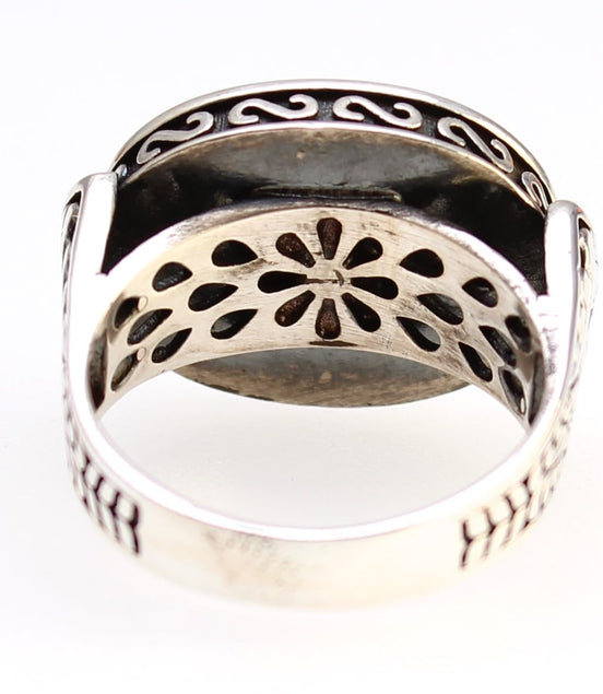 Handcrafted Sterling Silver Farvahar Faravahar Onyx Persian Zoroastrian Ring Size 8.5