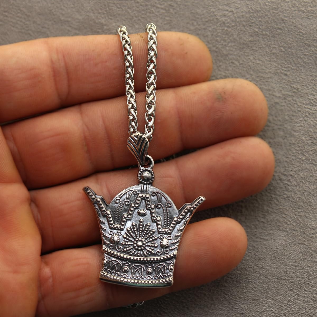 Sterling Silver Persian Kingdom Pahlavi Crown Necklace Chain Pendent