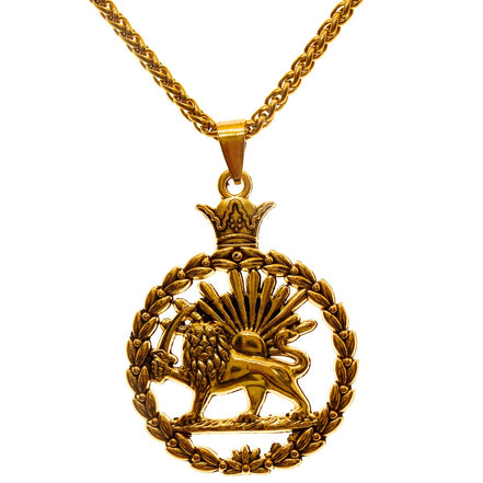 Double Sided Lion and Sun Persian Shir khorshid Pahlavi Necklace Chain