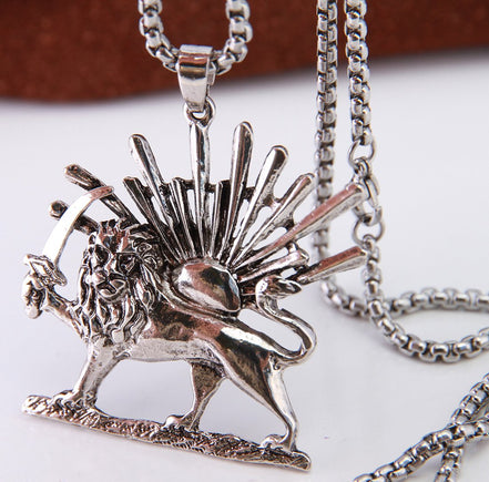 Iranian Persian Lion Sun Shir Khorshid Pahlavi Necklace
