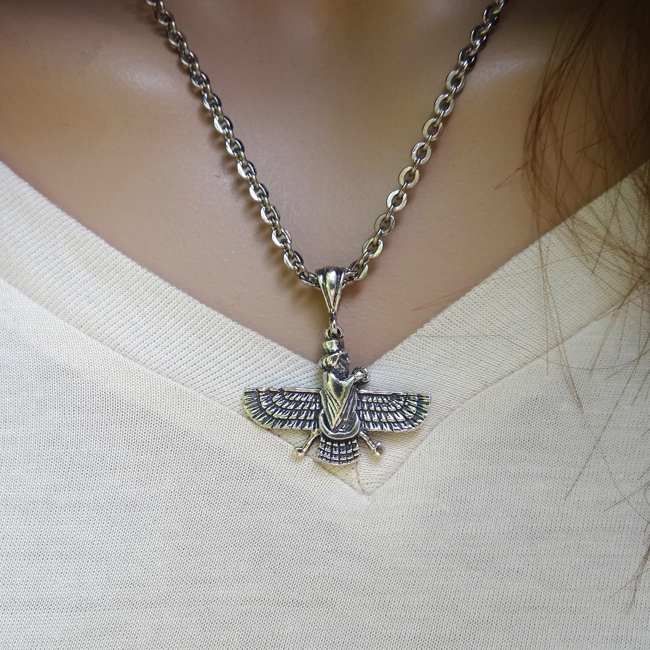 Small Sterling Silver Double Sided Farvahar Faravahar Necklace Chain