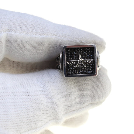 Sterling Silver Farvahar Faravahar Persian Zoroastrian Onyx Ring Size 10