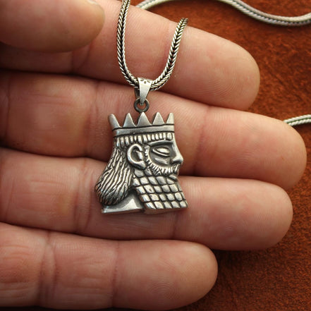 Sterling Silver Persian Empire Darius The Great King of Persia Necklace Pendant
