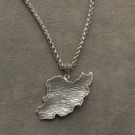 Sterling Shir khorshid Iran Map Flag Necklace Pendant Gift