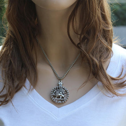 Double Sided Lion and Sun Persian Shir khorshid Pahlavi Necklace Chain