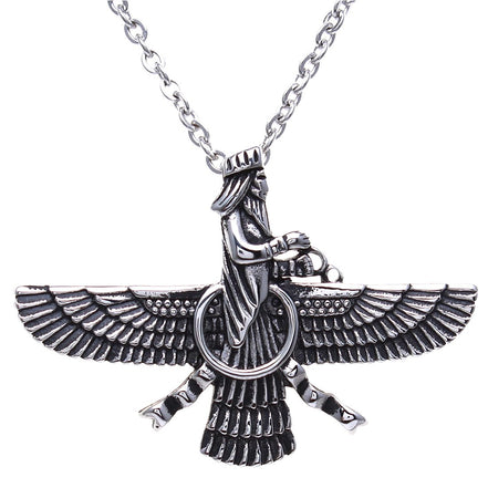 Iranian Large Silver Pt Stainless Steel Farvahar Necklace Faravahar Persian Necklace