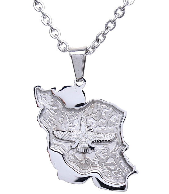 Iranian Persian Map Farvahar Necklace Chain Iran Map Necklace