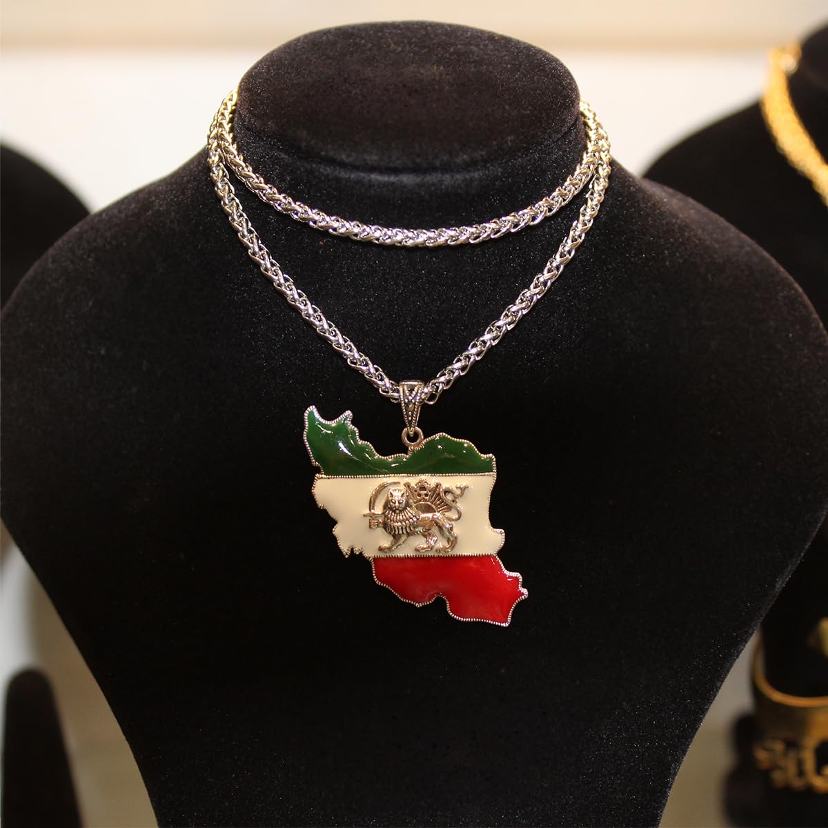 Sterling Shir khorshid Iran Map Flag Necklace Pendant Gift