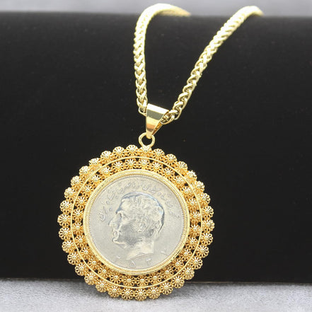 Iranian Persian Vintage Pahlavi Coin Shir Khorshid Lion Sun Necklace
