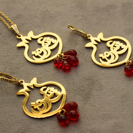 Persian Pomegranate Anar Yalda Eshgh Love Earrings Necklace Set