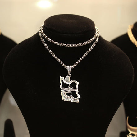 Sterling Silver Farvahar Persian Map Pahlavi Necklace Pendant Gift