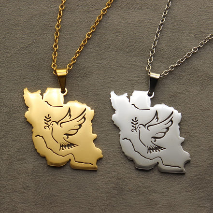 Iran Iranian Map Pendant Necklace Peace Dove