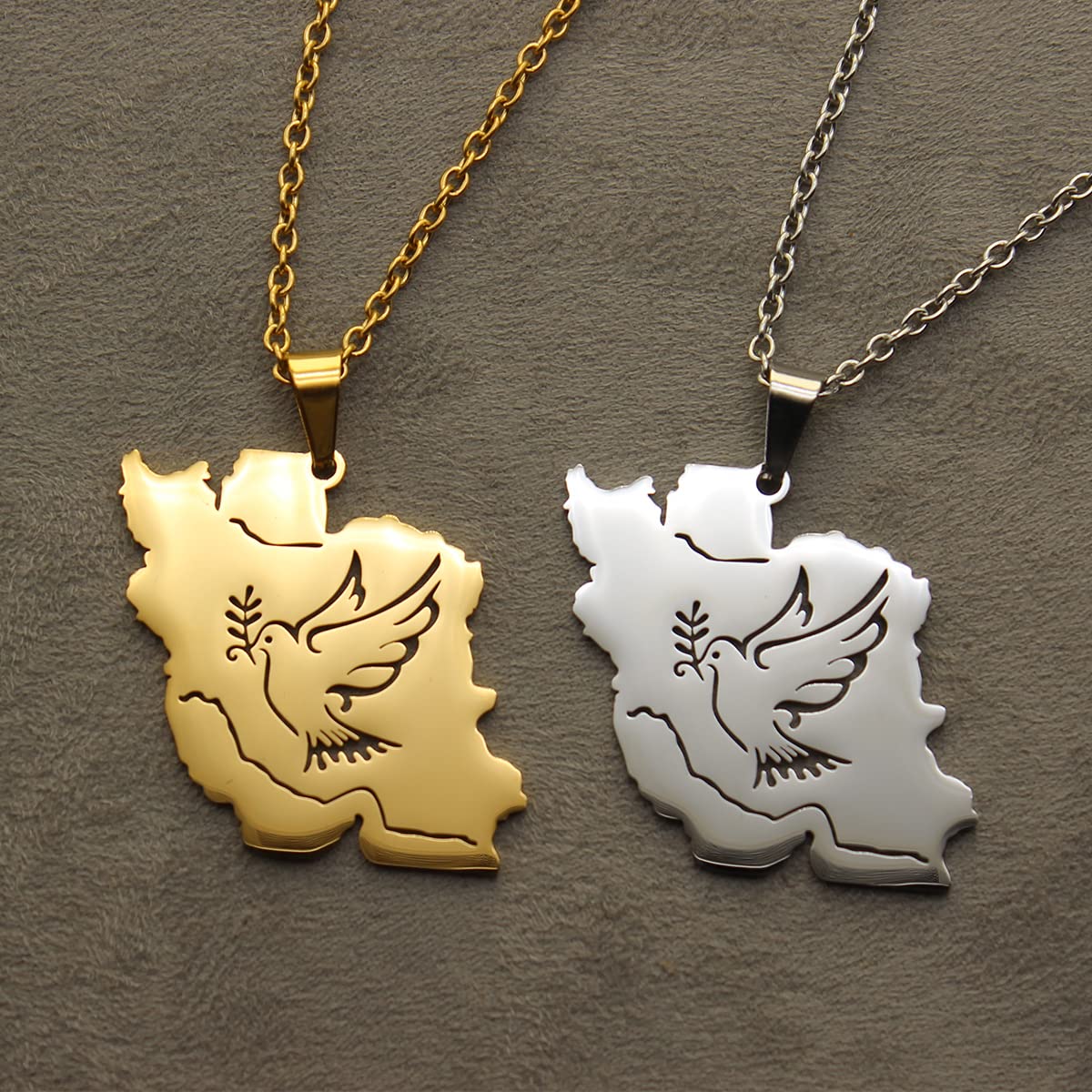 Iran Iranian Map Pendant Necklace Peace Dove