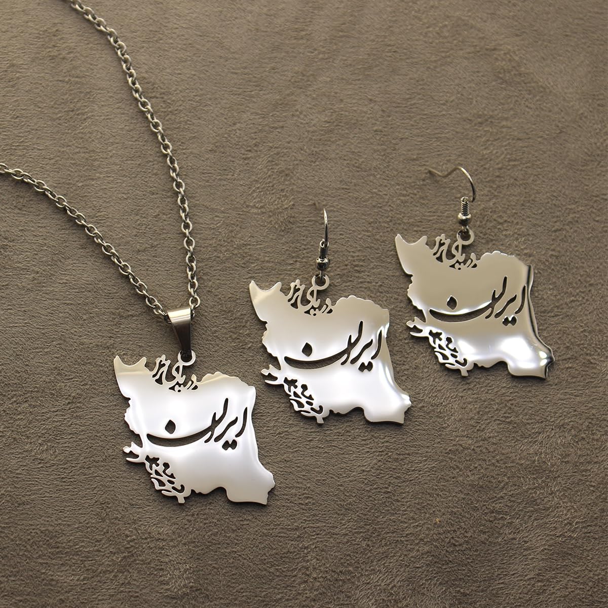 Persian Gulf iran iranian map necklace Earrings Set