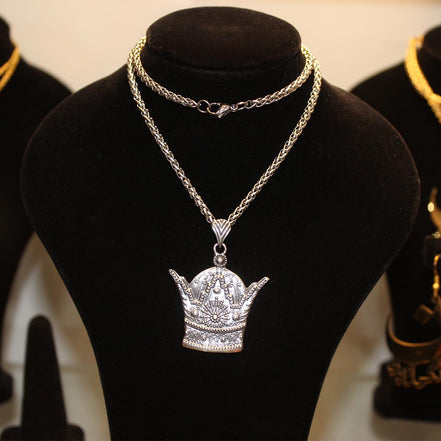Sterling Silver Persian Kingdom Pahlavi Crown Necklace Chain Pendent